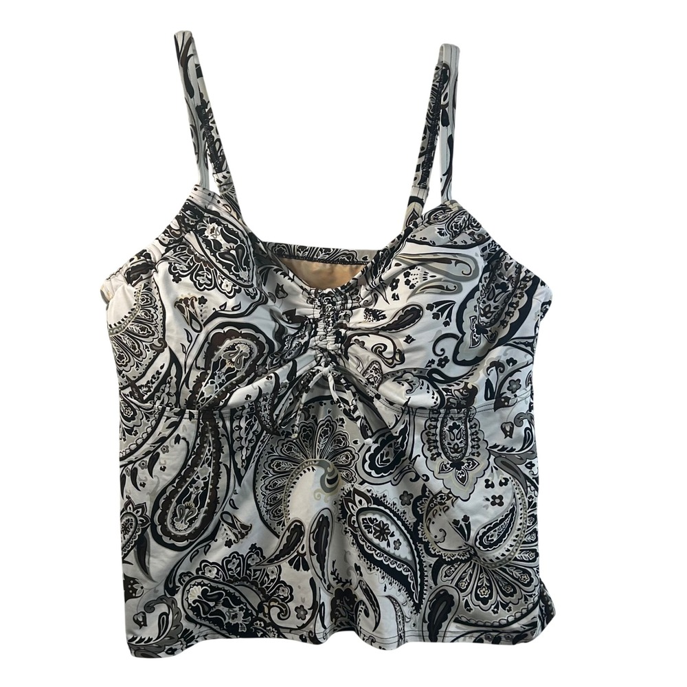 Lands End Womens 18W Paisley Tankini Swim Top Underwire Black White Brown Ruched